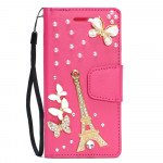 Wholesale iPhone XS / X Crystal Flip Leather Wallet Case with Strap (Tower Hot Pink)